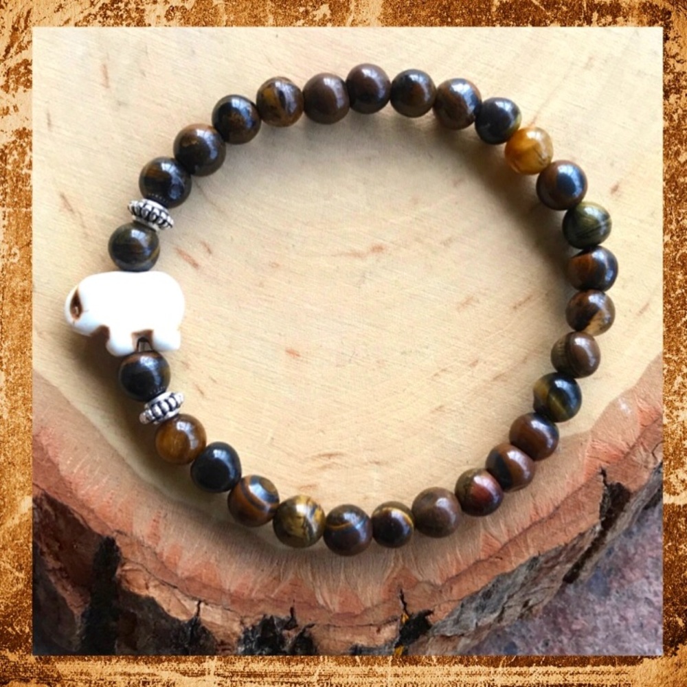 π΄SALE ! Tiger eye white elephant bead bracelet - Picture 5 of 9